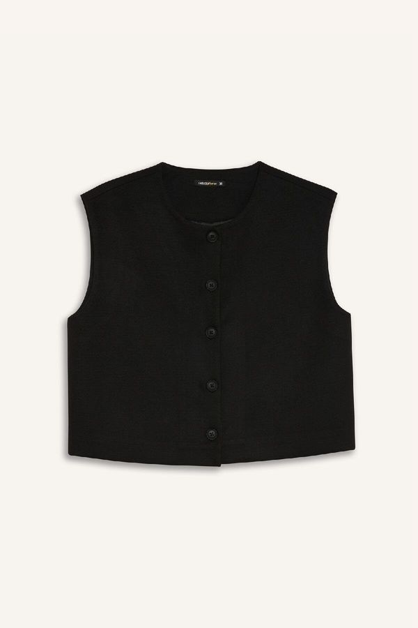 DEFACTO DEFACTO Basic Plain Buttoned Crew Neck Blazer Vest