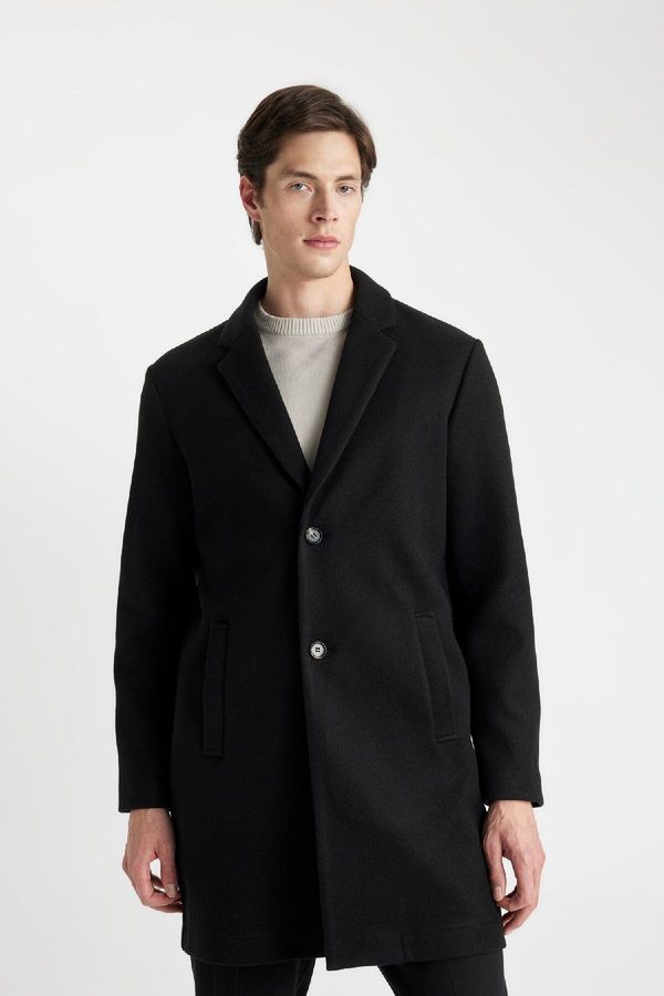 DEFACTO DEFACTO Black Relax Fit Buttoned Pocket Long Cashmere Coat