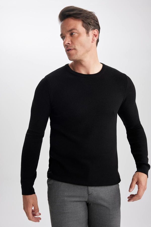 DEFACTO DEFACTO Black Slim Fit Slim Cut Crew Neck Basic Plain Knitwear Sweater