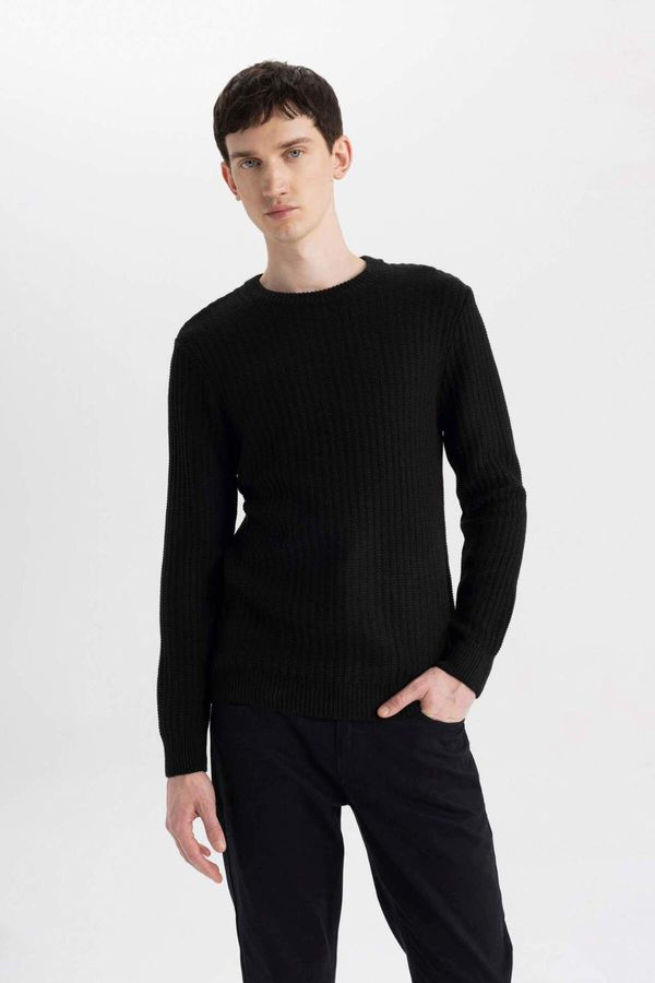 DEFACTO DEFACTO Black Standard Fit Regular Cut Crew Neck Jacquard Aviator Knitwear Sweater