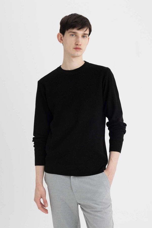 DEFACTO DEFACTO Black Standard Fit Regular Cut Crew Neck Muline Patterned Knitwear Sweater