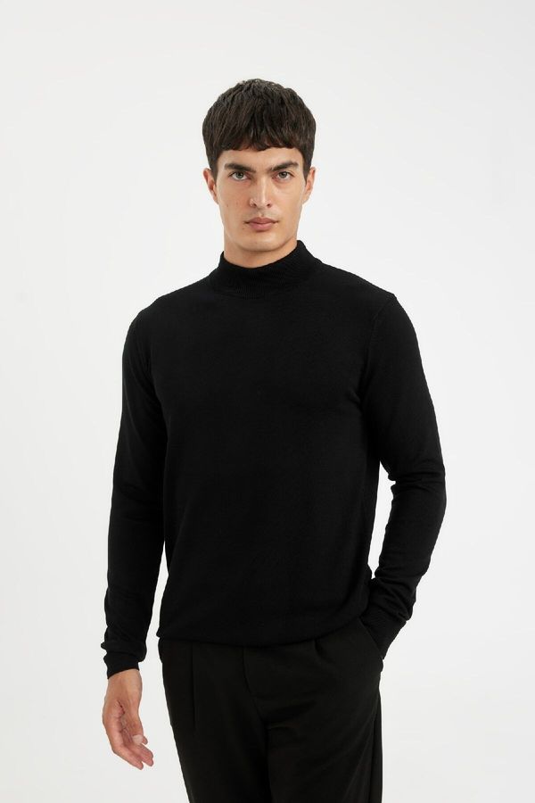 DEFACTO DEFACTO Black Standard Fit Regular Cut Half Turtleneck Basic Plain Knitwear Sweater