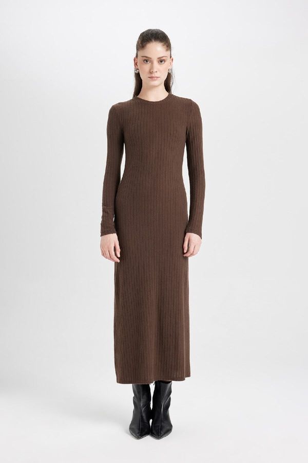 DEFACTO DEFACTO Bodycon Body-hugging Crew Neck Basic Plain Camisole Long Sleeve Maxi Dress