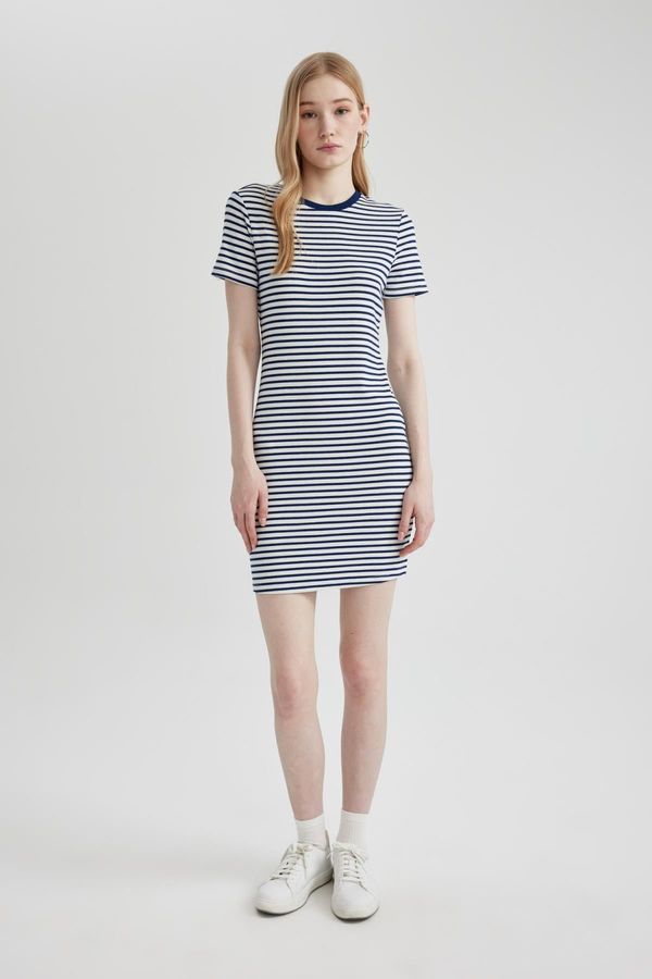 DEFACTO DEFACTO Bodycon Bodycon Crew Neck Striped Ribbed Camisole Short Sleeve Mini Dress