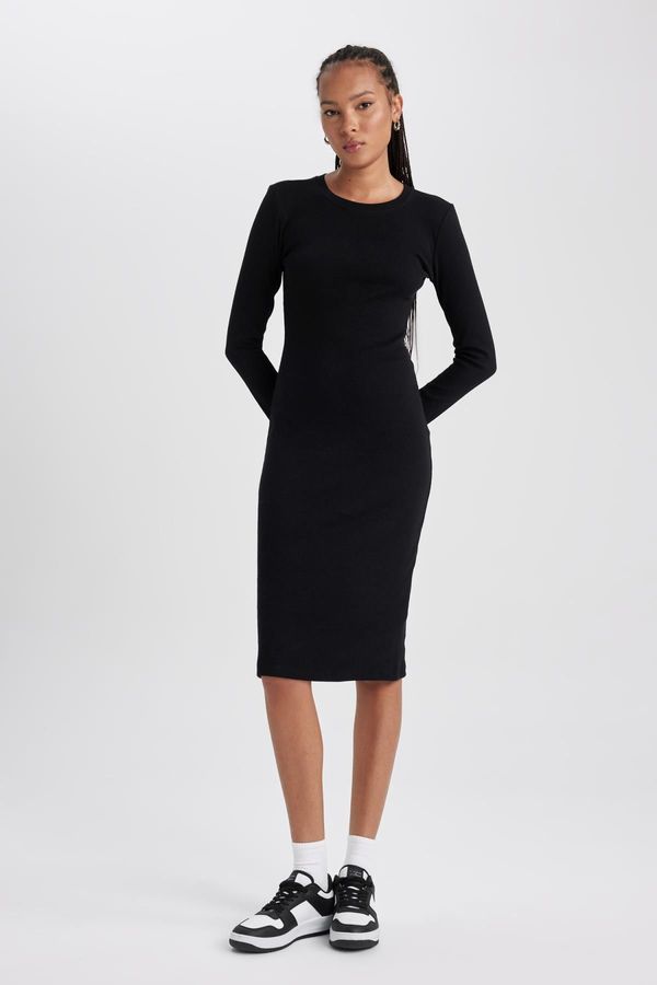 DEFACTO DEFACTO Bodycon Crew Neck Ribbed Camisole Midi Long Sleeve Dress