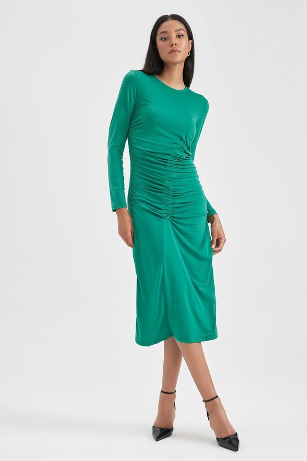 DEFACTO DEFACTO Bodycon Round Neck Midi Long Sleeve Dress