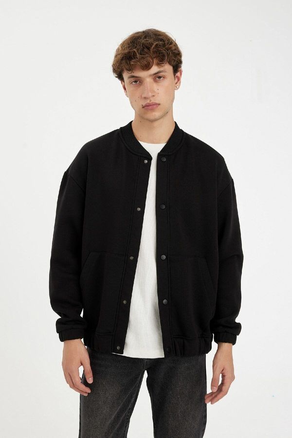 DEFACTO DEFACTO Boxy Fit College Collar Bomber Cardigan with Soft Fuzzy Lining