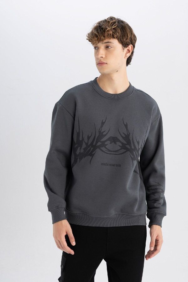 DEFACTO DEFACTO Boxy Fit Crew Neck Printed Sweatshirt