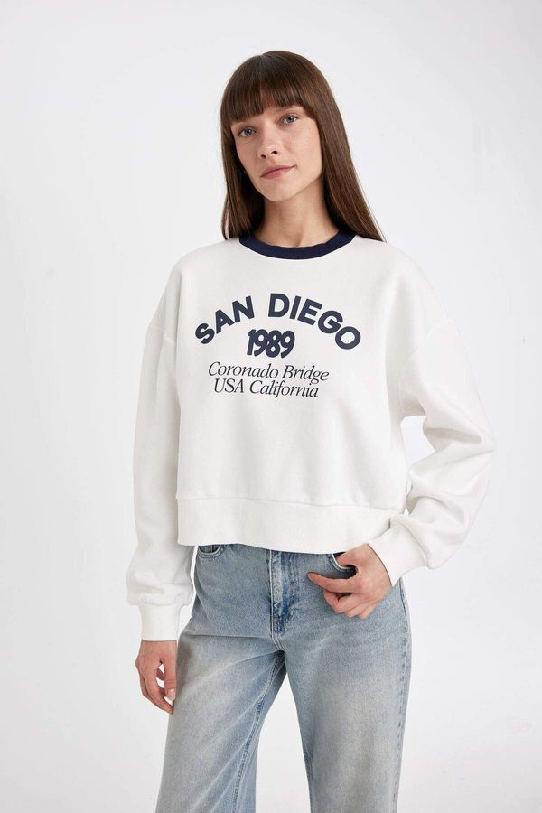 DEFACTO DEFACTO Boxy Fit Crew Neck Printed Thick Casual Sweatshirt