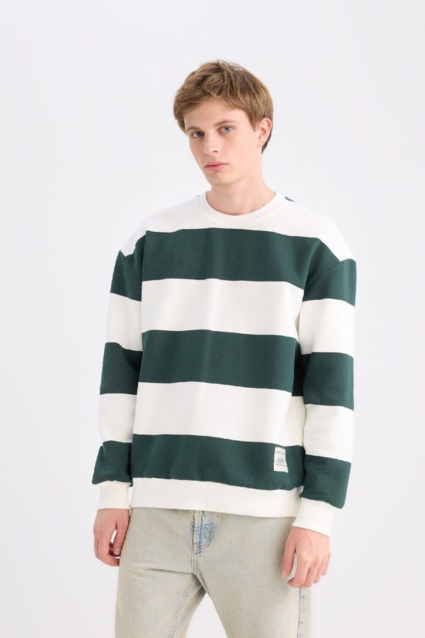 DEFACTO DEFACTO Boxy Fit Crew Neck Striped Sweatshirt