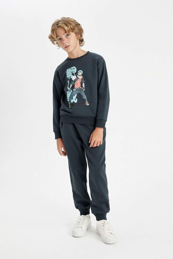 DEFACTO DEFACTO Boy 2-Piece Set Crew Neck Printed Sweatshirt Elastic Waist Tracksuit Bottoms