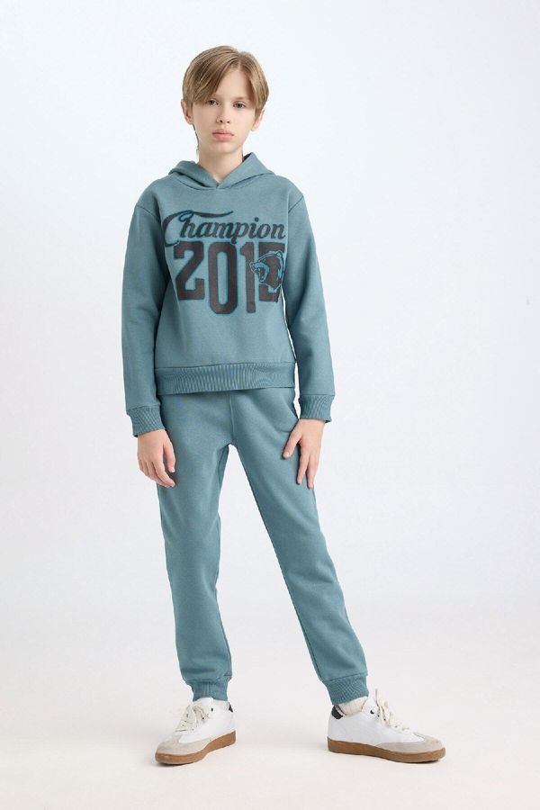 DEFACTO DEFACTO Boy 2-Piece Set Hooded Printed Sweatshirt Elastic Waist Tracksuit Bottoms