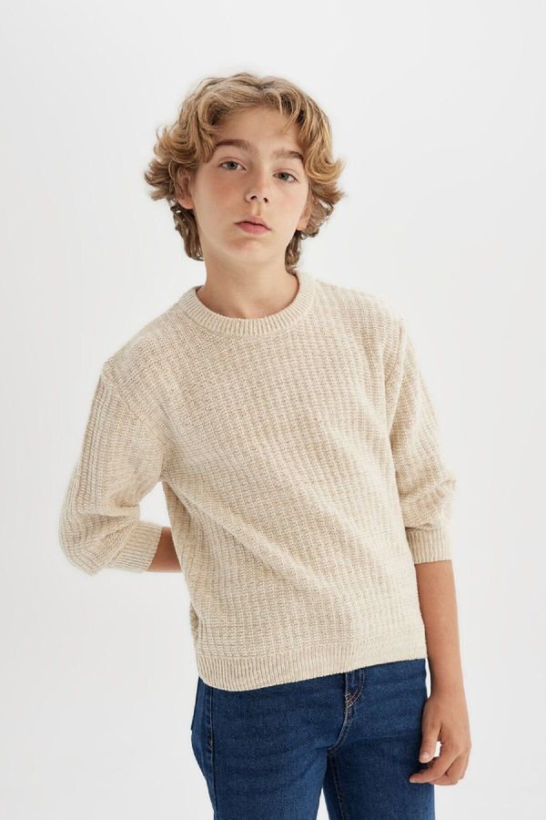 DEFACTO DEFACTO Boy Beige Crew Neck Basic Plain Knitwear Sweater