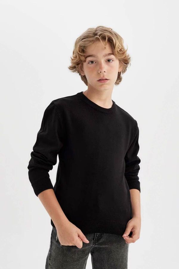 DEFACTO DEFACTO Boy Black Crew Neck Basic Plain Knitwear Sweater