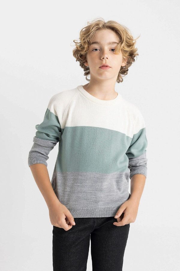 DEFACTO DEFACTO Boy Color Block Crew Neck Knit Sweater