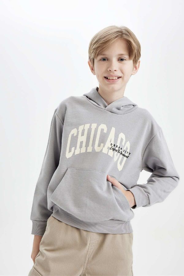 DEFACTO DEFACTO Boy Gray Regular Fit Hooded Pocket Sweatshirt