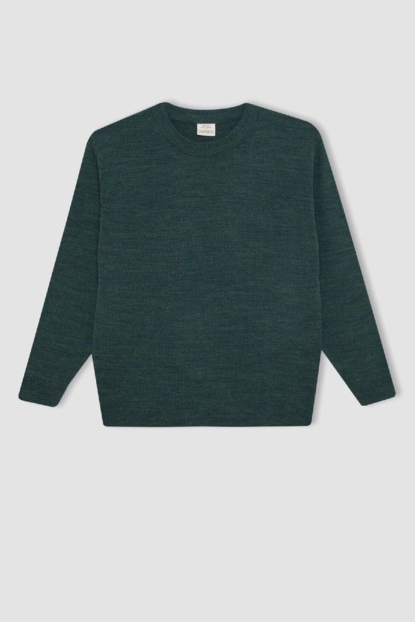 DEFACTO DEFACTO Boy Khaki Crew Neck Basic Plain Knitwear Sweater