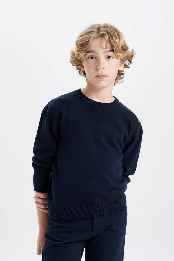 DEFACTO DEFACTO Boy Navy Blue Crew Neck Basic Plain Knitwear School Sweater