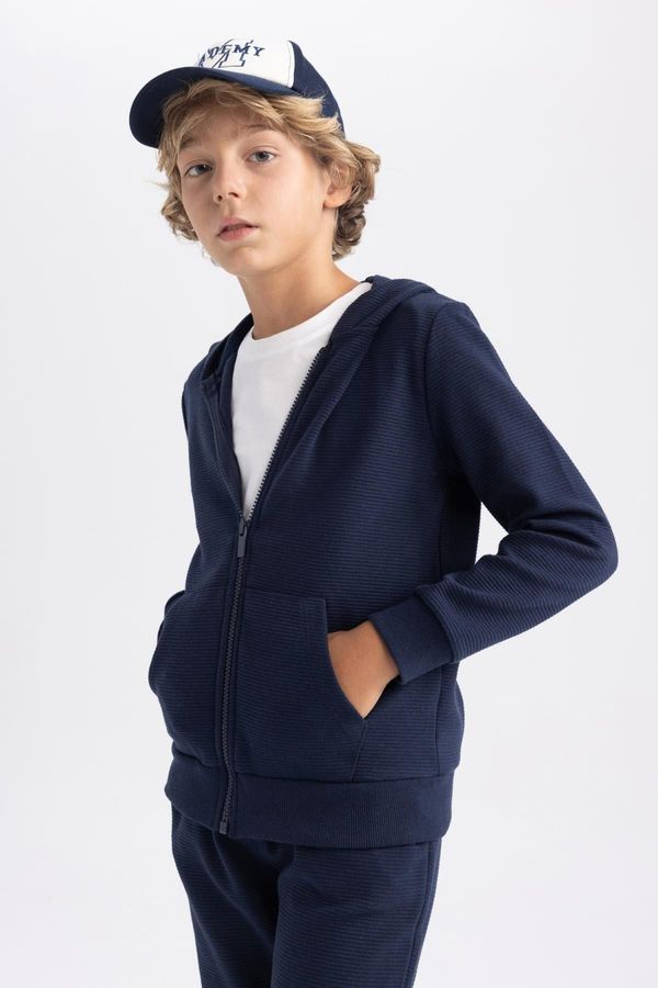 DEFACTO DEFACTO Boy Navy Blue Hooded School Cardigan