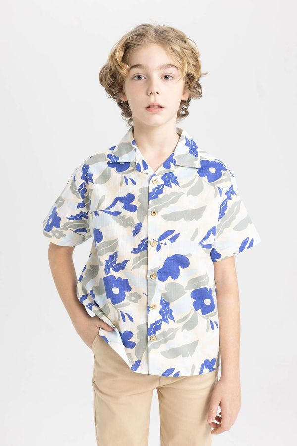 DEFACTO DEFACTO Boy Oversize Fit Patterned Viscose Short Sleeve Shirt
