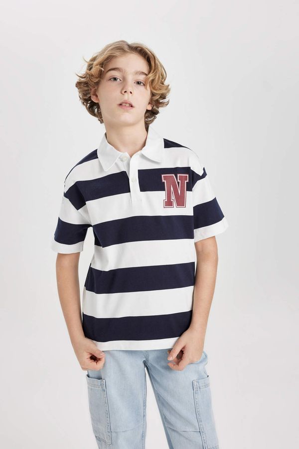 DEFACTO DEFACTO Boy Oversize Fit Striped Printed Short Sleeve Polo T-Shirt
