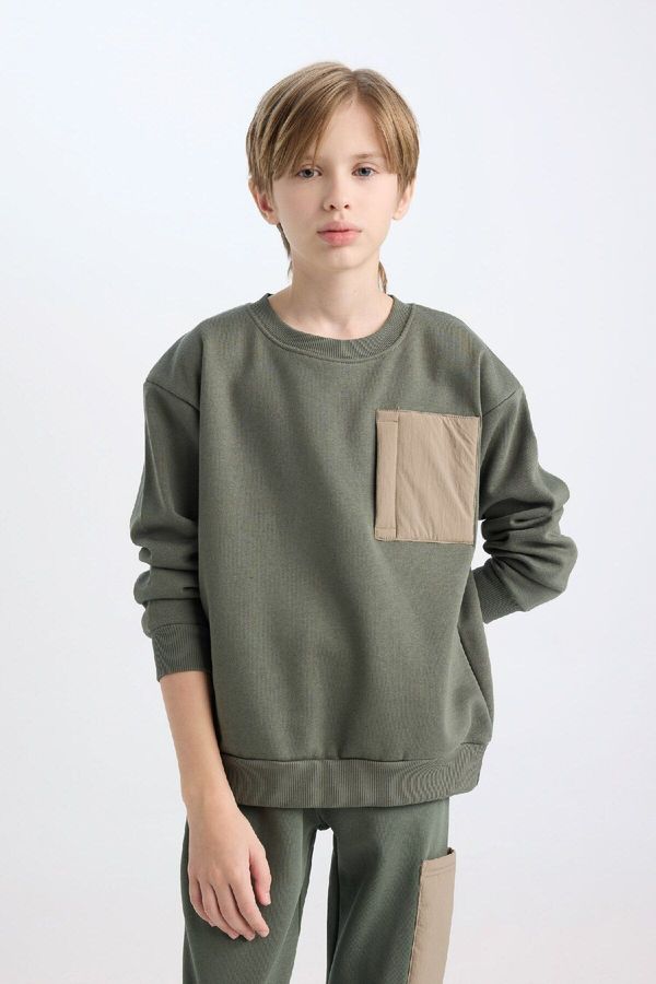 DEFACTO DEFACTO Boy Oversize Wide Pattern Crew Neck Sweatshirt