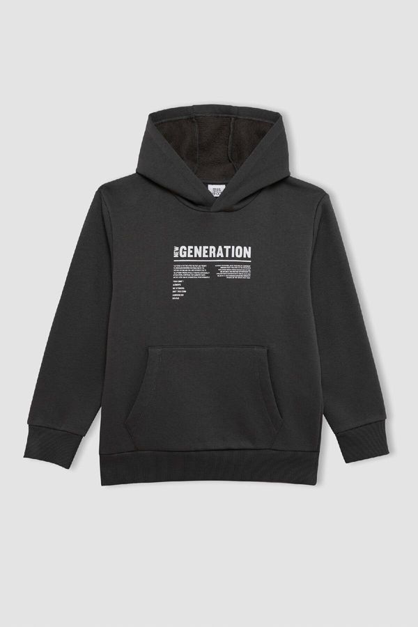 DEFACTO DEFACTO Boy Printed Hooded Thick School Sweatshirt