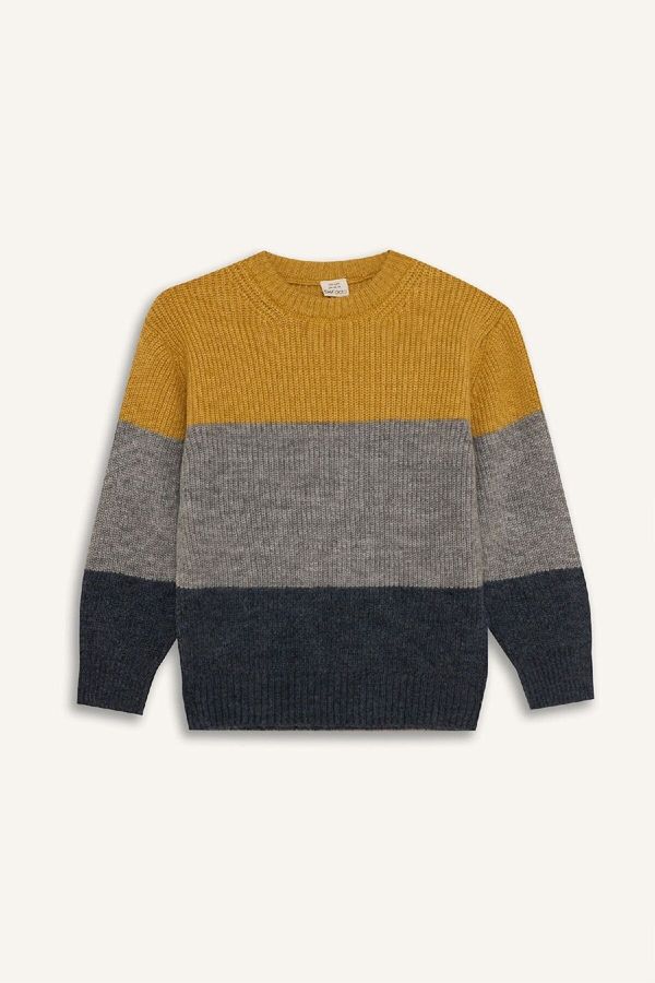 DEFACTO DEFACTO Boy Regular Fit Crew Neck Color Block Knitwear Sweater