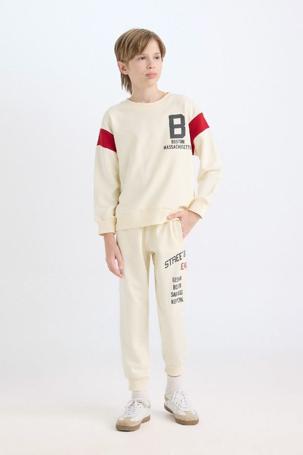 DEFACTO DEFACTO Boy Regular Fit Elastic Waist Leg Printed Tracksuit Bottoms