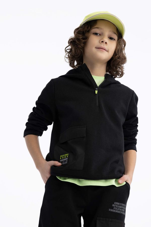 DEFACTO DEFACTO Boy Regular Fit Hooded Pocket Printed Sweatshirt
