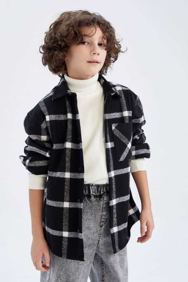 DEFACTO DEFACTO Boy Regular Fit Polo Neck Flannel Long Sleeve Shirt