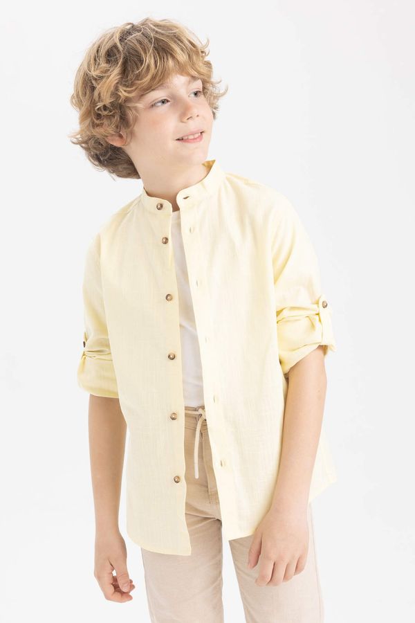 DEFACTO DEFACTO Boy Straight Collar Linen Look Long Sleeve Shirt