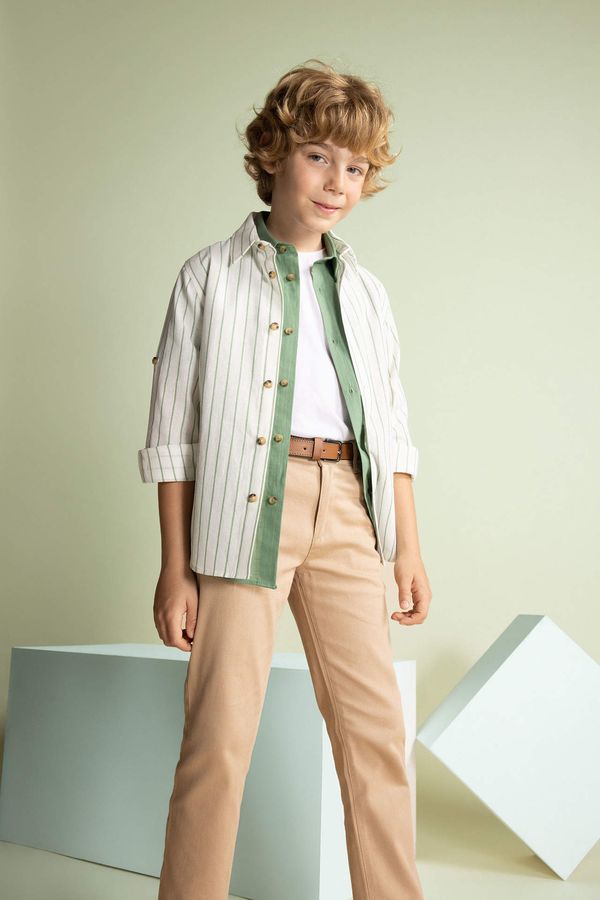 DEFACTO DEFACTO Boy Striped Linen Look Long Sleeve Shirt