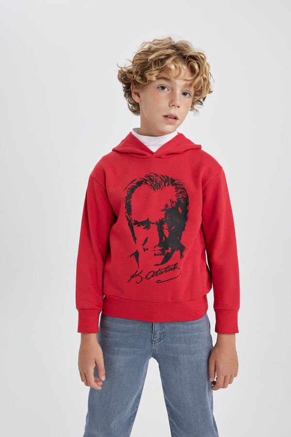 DEFACTO DEFACTO Boy&#39;s Atatürk Printed Red Hooded Sweatshirt