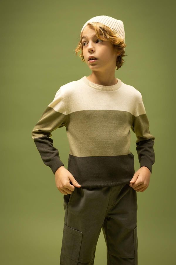 DEFACTO DEFACTO Boy&#39;s Crew Neck Color Block Sweater