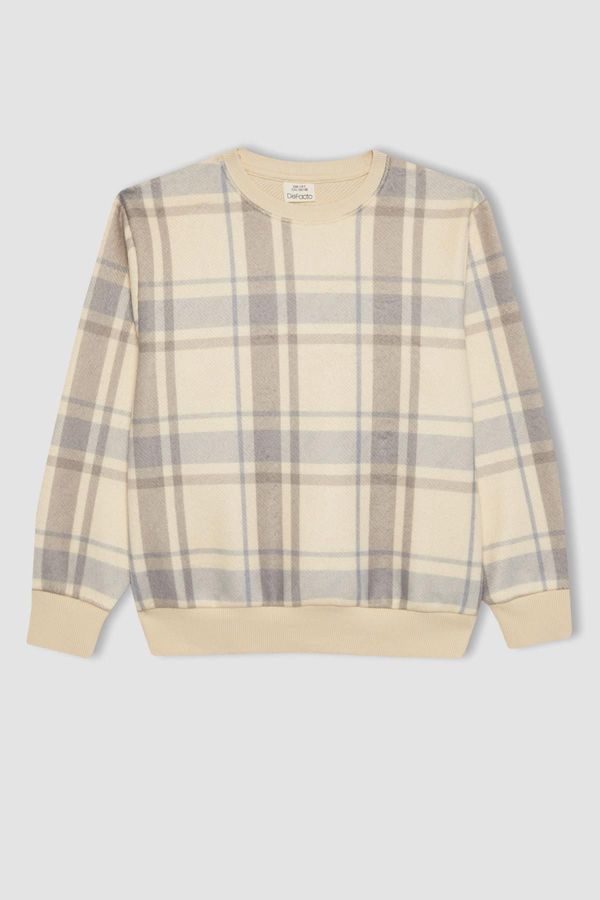 DEFACTO DEFACTO Boy&#39;s Crew Neck Patterned Flannel Sweatshirt