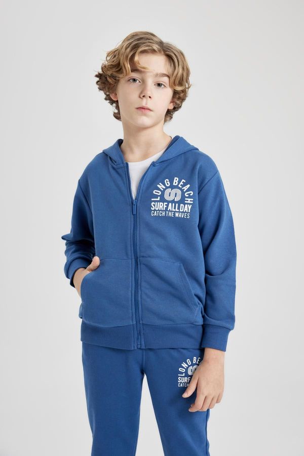 DEFACTO DEFACTO Boy&#39;s Hooded Printed Zipper Sweatshirt