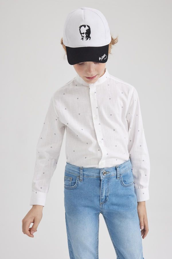 DEFACTO DEFACTO Boy&#39;s Linen Look Printed Long Sleeve White Shirt