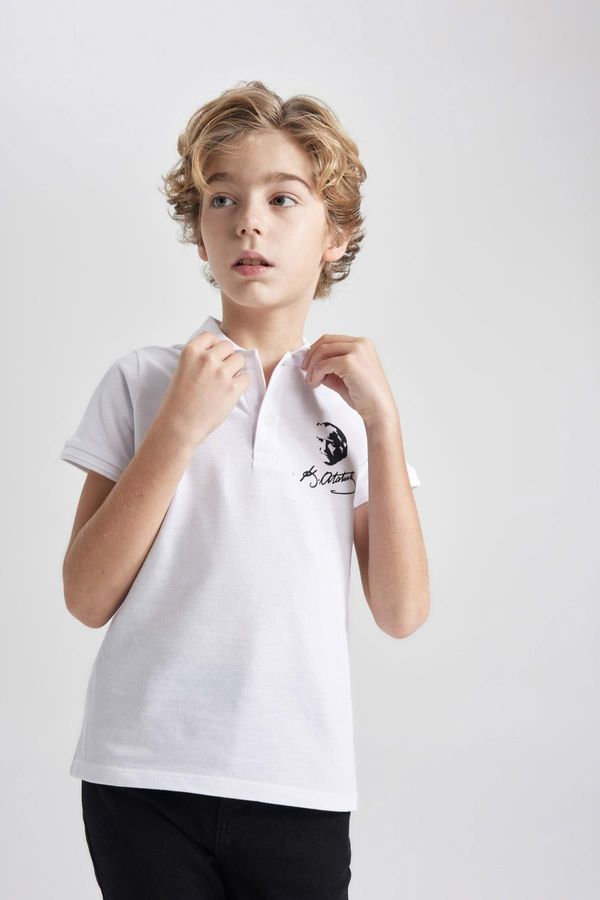 DEFACTO DEFACTO Boy&#39;s Pique Short Sleeve Atatürk Printed White Polo T-Shirt