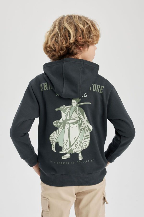 DEFACTO DEFACTO Boy's Back Printed Hooded Sweatshirt