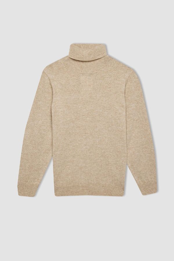 DEFACTO DEFACTO Boy's Beige Turtleneck Basic Plain Knitwear Sweater