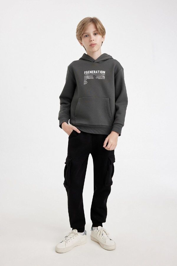 DEFACTO DEFACTO Boys Black Cargo Pocket School Sweatpants