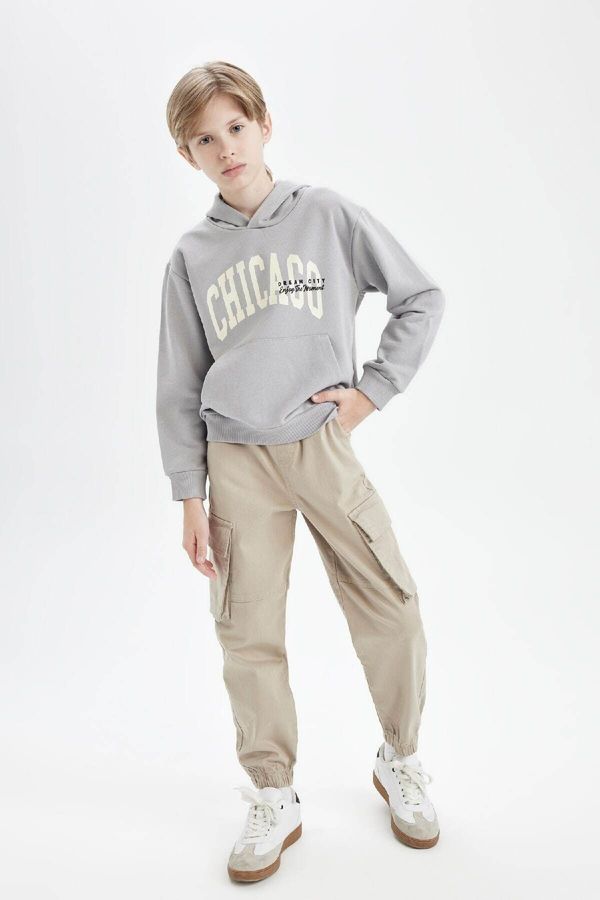 DEFACTO DEFACTO Boys Cargo Pocket Waist Tie Elastic Leg Jogger Gabardine Trousers