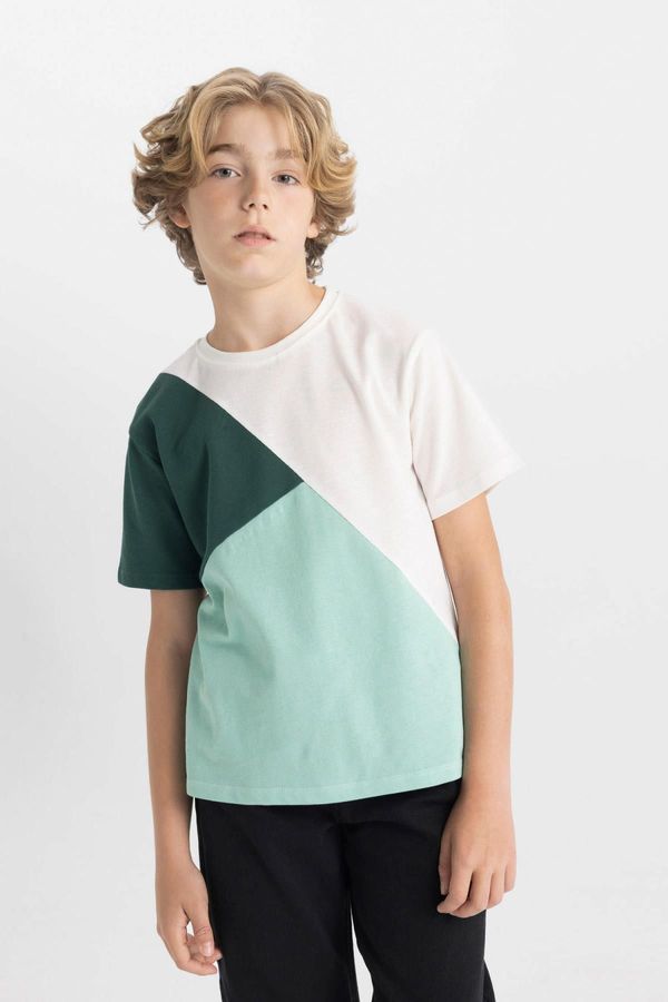 DEFACTO DEFACTO Boy's Crew Neck Color Block Pique Short Sleeve T-Shirt