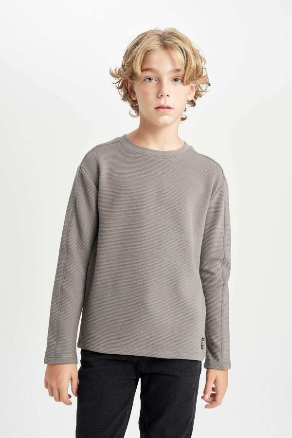 DEFACTO DEFACTO Boy's Crew Neck Long Sleeve Basic Plain T-Shirt