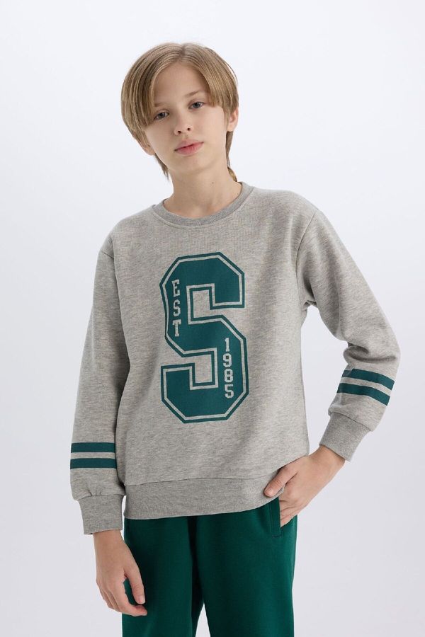 DEFACTO DEFACTO Boy's Crew Neck Printed Thick Sweatshirt