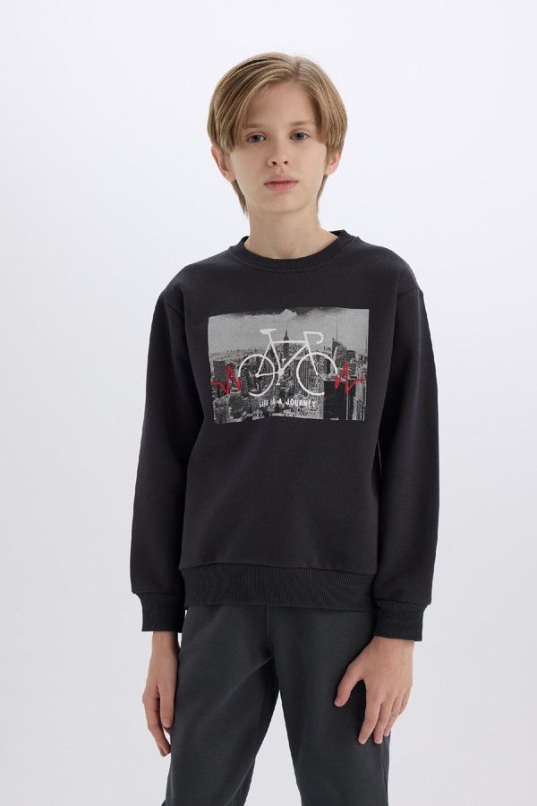 DEFACTO DEFACTO Boy's Crew Neck Printed Thick Sweatshirt