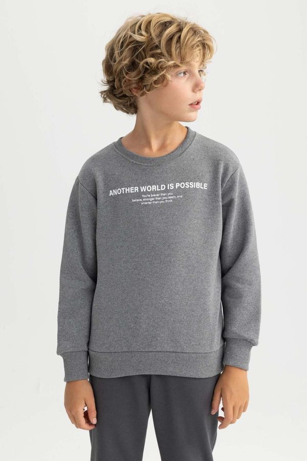 DEFACTO DEFACTO Boy's Crew Neck Printed Thick Sweatshirt