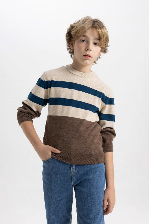 DEFACTO DEFACTO Boy's Crew Neck Striped Knitwear Sweater