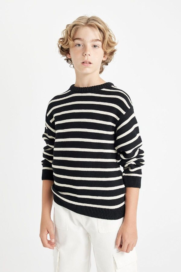 DEFACTO DEFACTO Boy's Crew Neck Striped Sweater